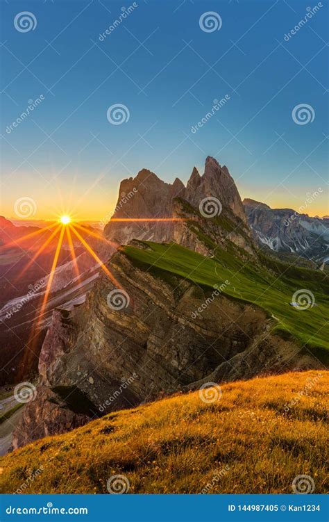 Beautiful Sunrise and Odle Mountain Landscape in Dolomites, Italy Stock Image - Image of alps ...