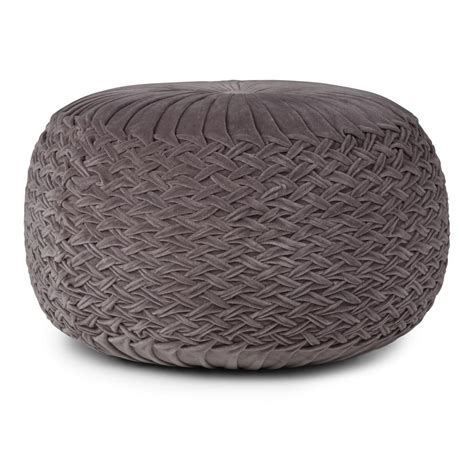 Simpli Home Grafton Transitional Round Pouf in Grey Velvet AXCPF-23 | Square pouf, Fabric ...