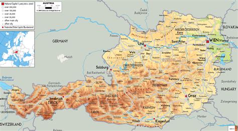 Physical Map of Austria - Ezilon Maps