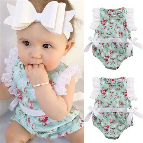 Cute Newborn Toddler Baby Girl Clothing Flower Bow Cute Clothes Lace Floral Bodysuit Outfits ...