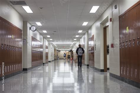 College hallway with lockers - Buy this stock photo and explore similar ...