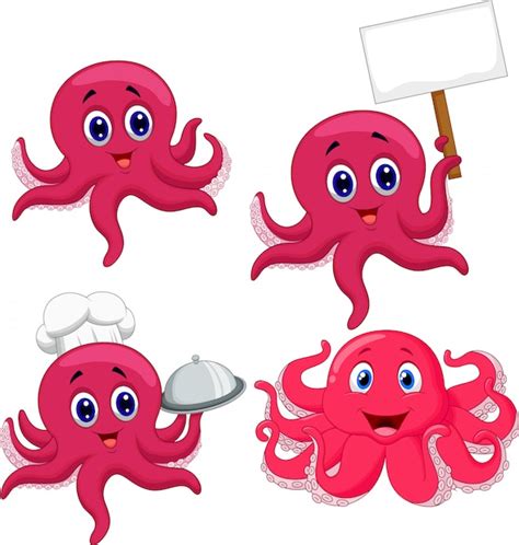 Premium Vector | Cartoon funny octopus collection set