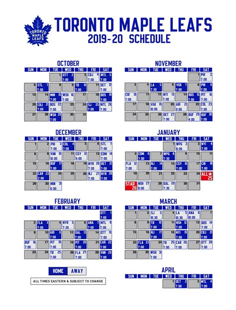 Leafs 2019-20 Printable Schedule : r/leafs