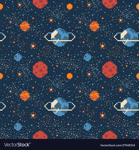 Pixel art planets in space galaxy pattern Vector Image