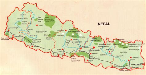 Detailed map of Nepal with national parks, roads and major cities ...