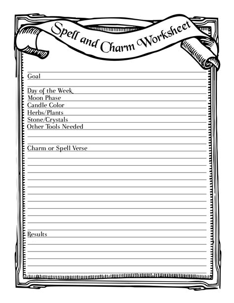 Spell and Charm Worksheet Printable Stationary Page Book of Shadows ...