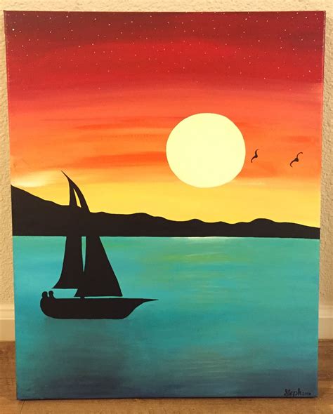 Acrylic Sailboat-Sunset Painting | Sunset canvas painting, Cute canvas paintings, Sunset painting