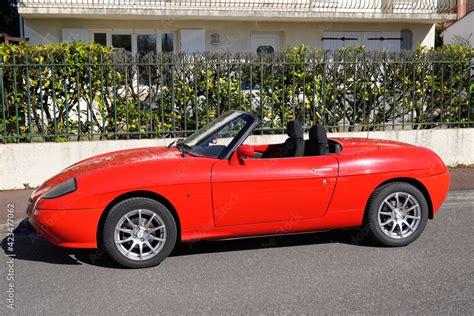 fiat Barchetta convertible red car old timer retro sport cabriolet vintage italian automobile in ...