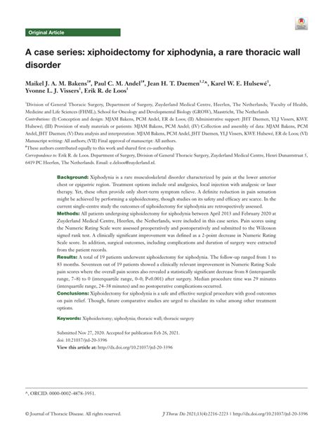 (PDF) A case series: xiphoidectomy for xiphodynia, a rare thoracic wall disorder