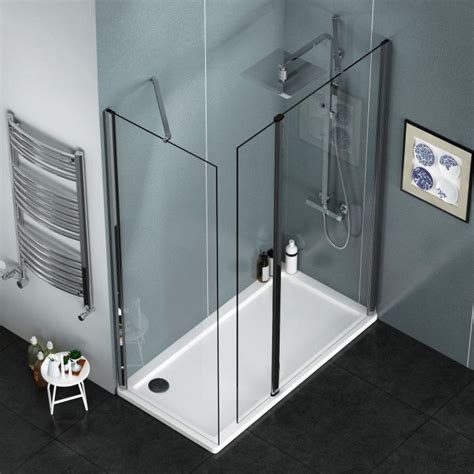 8mm 1200 x 800mm Walk In Shower Enclosure with Shower Tray + 300mm Flipper Panel | Walk in ...