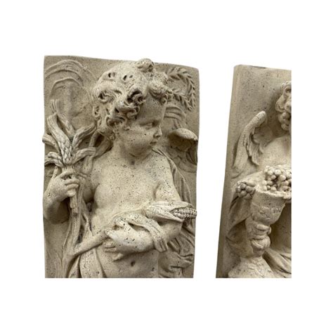 Pair of Faux Marble Cherub Plaques 30 Inches | The Kings Bay