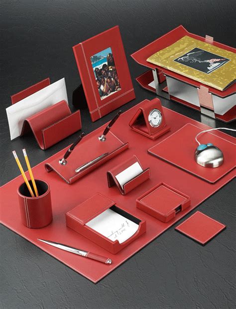 Red Leather Desk Blotter and Accessories