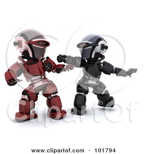 Royalty-Free (RF) Clipart Illustration of 3d Red And Black Robots Fighting by KJ Pargeter #101794