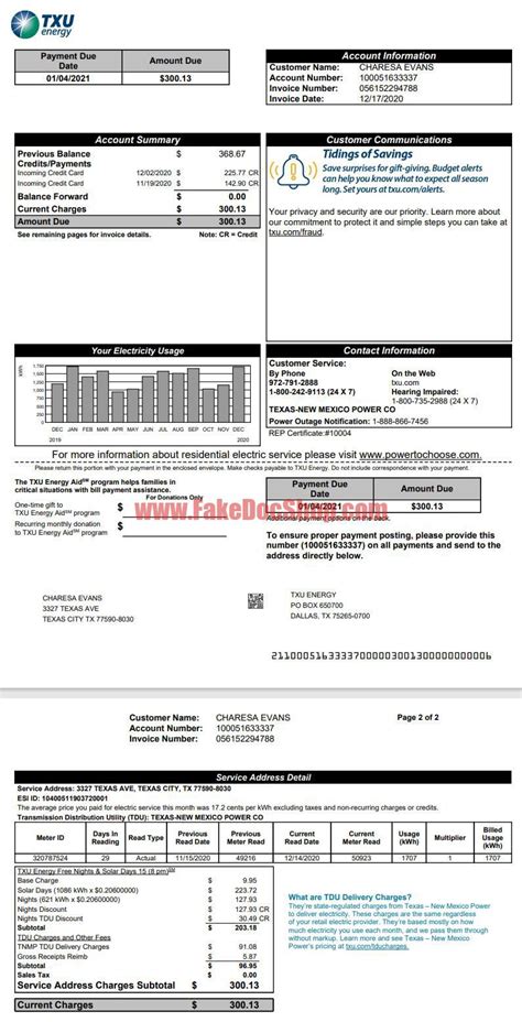 TEXAS-NEW MEXICO TXU Energy Utility Bill Template - Fakedocshop