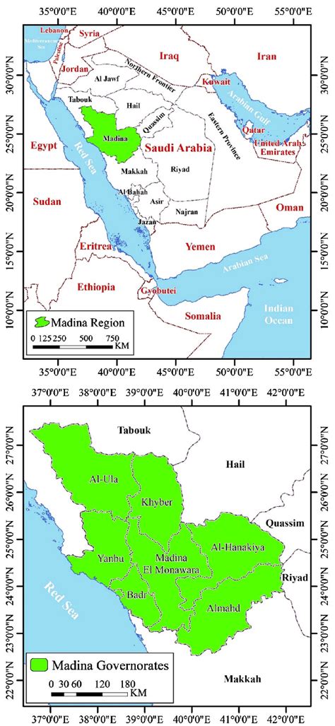 Map of the Kingdom of Saudi Arabia and the location of the Medina ...