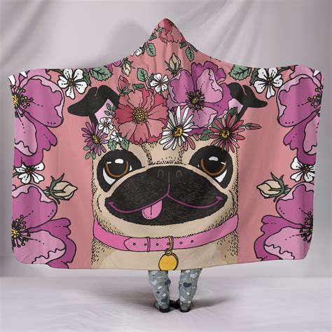 Floral Pug Hooded Blanket