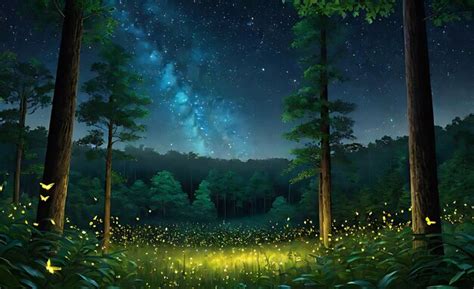 Premium AI Image | Fireflies in the Night Forest