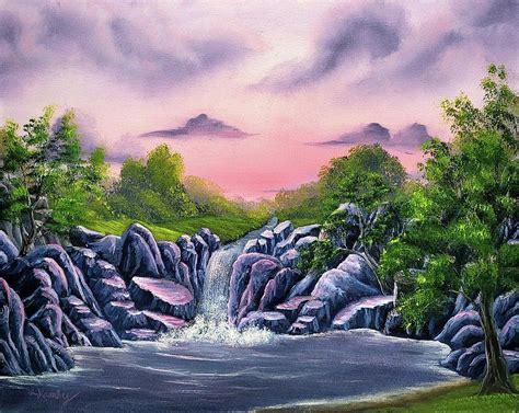 Waterfall at Sunset Painting by Jamby Gallery - Fine Art America