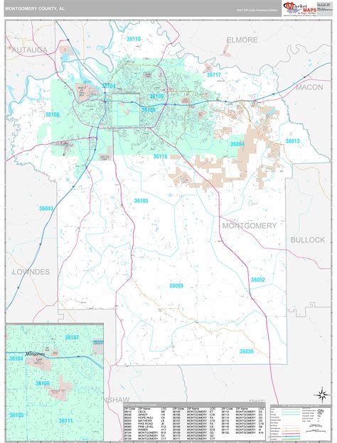 Montgomery County, AL Wall Map Premium Style by MarketMAPS - MapSales