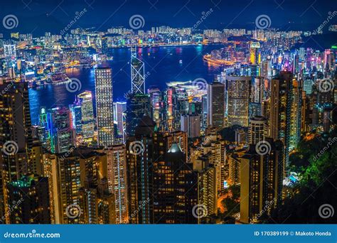 Hong Kong Night View Seen from Victoria Peak Stock Image - Image of ...