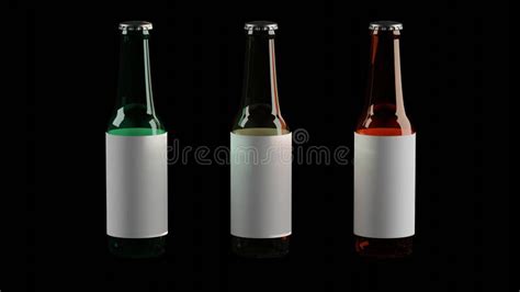 Three Glass Bottles on Black Background. Empty Label Stock Photo ...