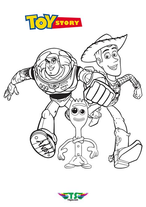 Happy Color Buzz Lightyear Woody and Forky Coloring Page Toy Story - TSgos.com - TSgos.com