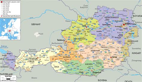 Mapa político y administrativo grande de Austria con carreteras, ciudades y aeropuertos ...