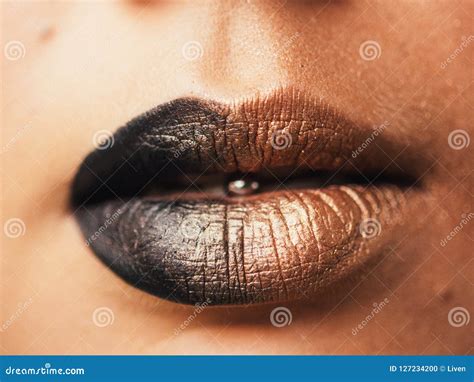 Close-up of Lips and Piercings in the Tongue. Fashionable Concept ...