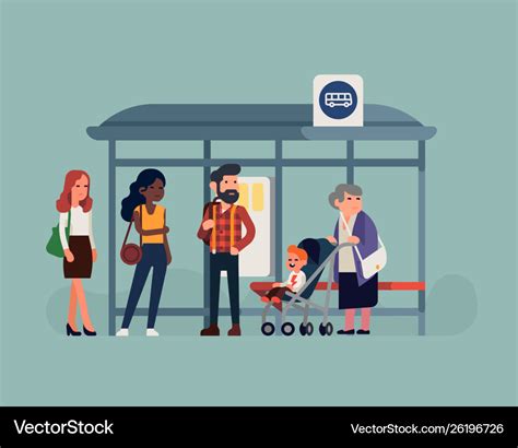 People waiting their bus at bus stop Royalty Free Vector