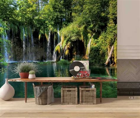 3D GREEN FOREST Waterfall Lake Wallpaper Wall Murals Removable Wallpaper 27 EUR 23,27 - PicClick FR