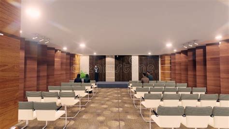 Rendered Three Dimensional Architectural Drawing of an Full Furnished Seminar Hall or Meeting ...