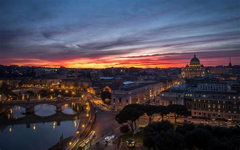 Rome Vatican City Night Sunset Panorama Houses Buildings Reflection Background HD desktop ...