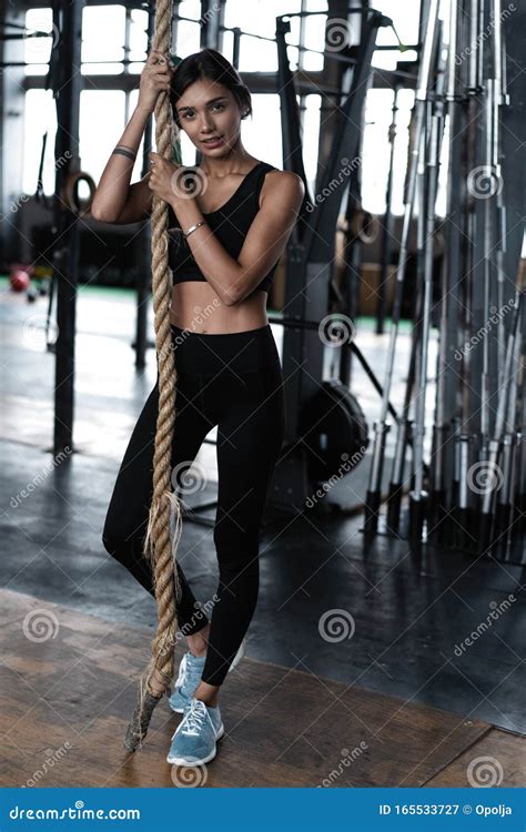 Fitness Rope Climb Exercise in Fitness Gym Workout Stock Image - Image of beautiful, muscle ...