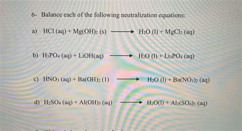 Write The Balanced Chemical Equation For Neutralization Reaction Of Mg ...