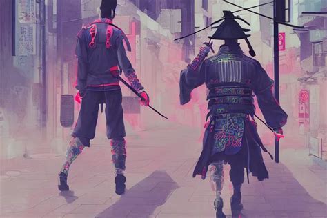 neon japanese samurai walking in the streets of modern | Stable Diffusion | OpenArt