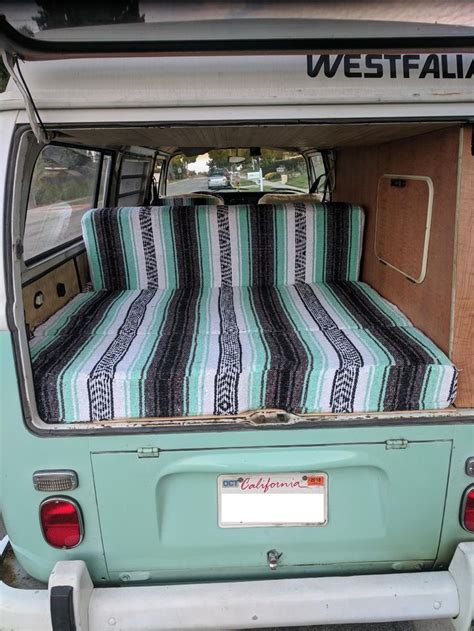 Vintage VW Bus Interior with Striped Seat Cover