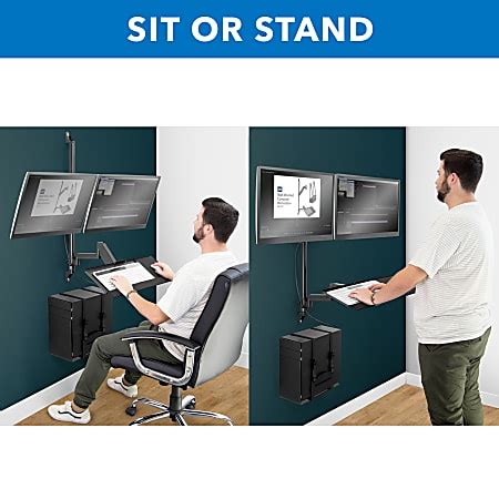 Mount-It! MI-7992 Wall-Mount Workstation With Dual Monitor Mount, Keyboard Tray And CPU Holder ...