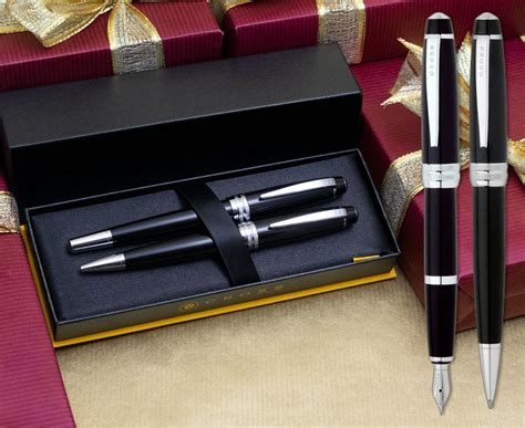 Cross Bailey Fountain & Ballpoint Pen Set - Black Lacquer Chrome Trim ...