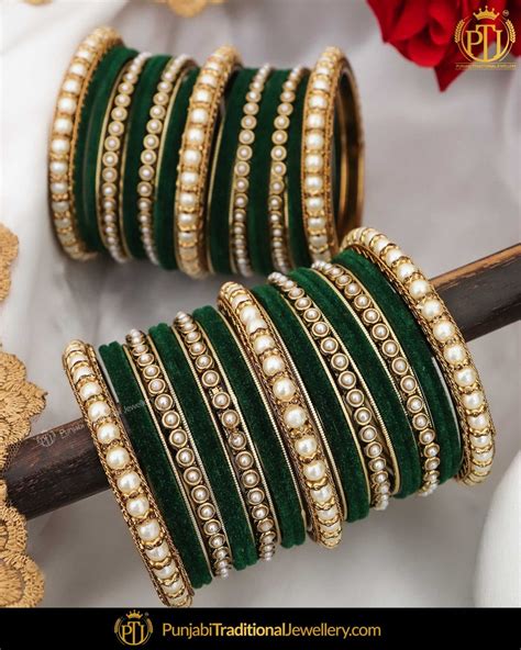 Green Thread Pearl Bangles Set (Both Hand Pair) | Punjabi Traditional | Punjabi Traditional ...