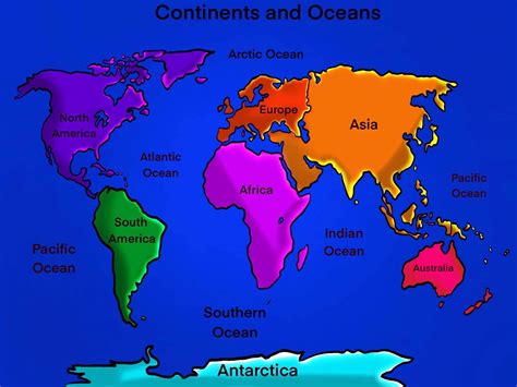 Continents And Oceans Labeled Map