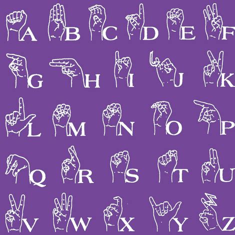 Sign Language Alphabet // Purple fabric - thinlinetextiles - Spoonflower