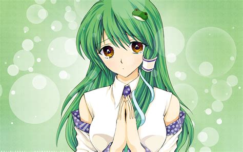 Fond d'écran : illustration, Anime, Filles anime, vert, dessin animé, Kochiya Sanae, Mangaka ...