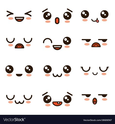 Cute faces kawaii emoji cartoon Royalty Free Vector Image