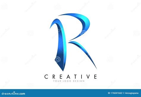 Creative R Letter Logo with Blue 3D Bright Swashes. Blue Swoosh Icon Vector Stock Vector ...