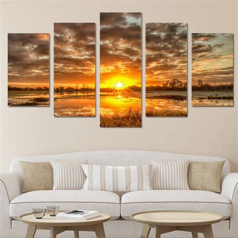 Sunrise Sunset On Water Framed 5 Piece Nature Canvas Wall Art Painting – Buy Canvas Wall Art ...