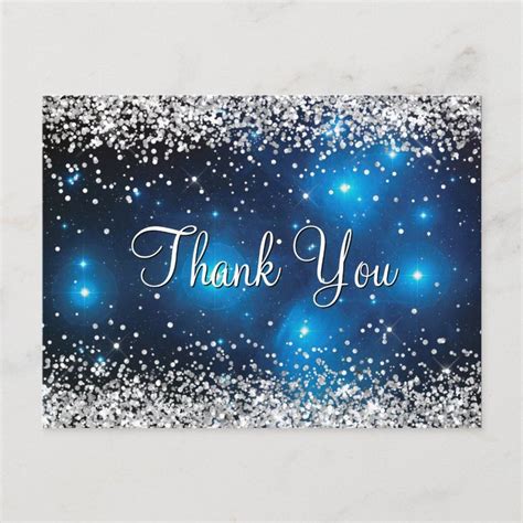 Silver Glitter Blue Pleiades Celestial Thank You Postcard | Zazzle ...