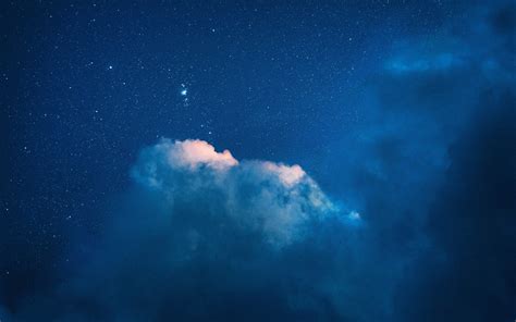 Starry sky Wallpaper 4K, Clouds, Blue Sky, Night