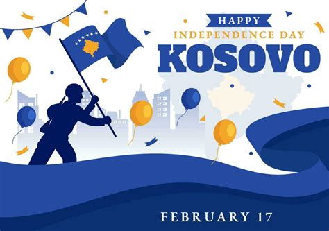 Kosovo Independence Day Vector Illustration on February 17 with Waving Flag in Happy Republic ...