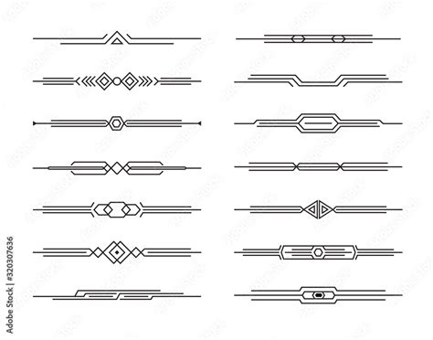 Modern dividers vector set of geometric lines for page decor, art border and frame design, black ...