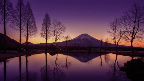 nature, landscape, trees, house, pond, sky, night, stars, sunset, reflection, car, mountains ...